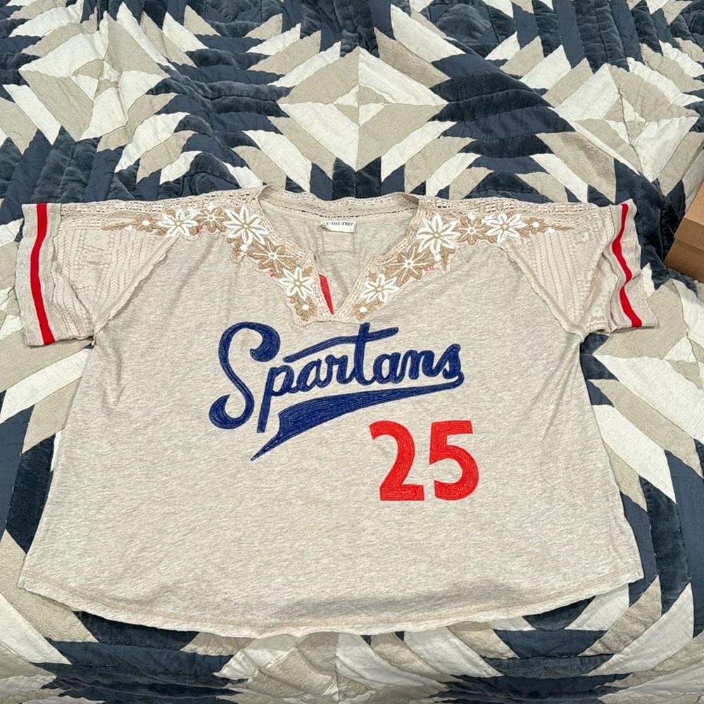 We The Free Beige and Red Short Sleeve Tee - Picture 3 of 6